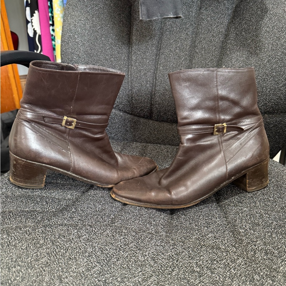Salvatore Ferragamo Brown Ankle Boots with Low Heel and Rounded Toe